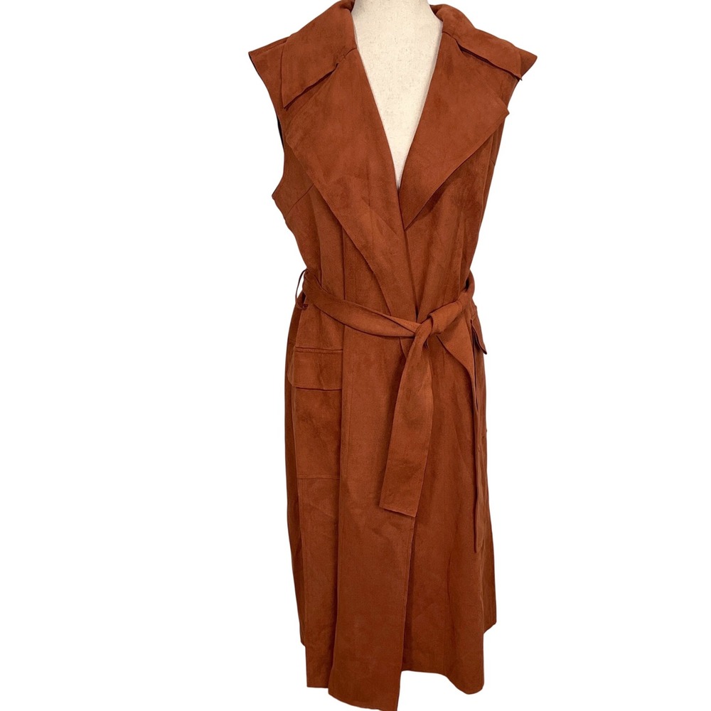 Solitaire‎ Duster  Womens Large Rust Orange Faux Suede Trench Jumper Dress